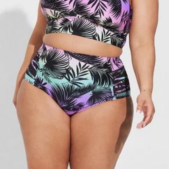 torrid Other - Torrid High-Rise Lattice Side Swim Bottom Palm Print 1X